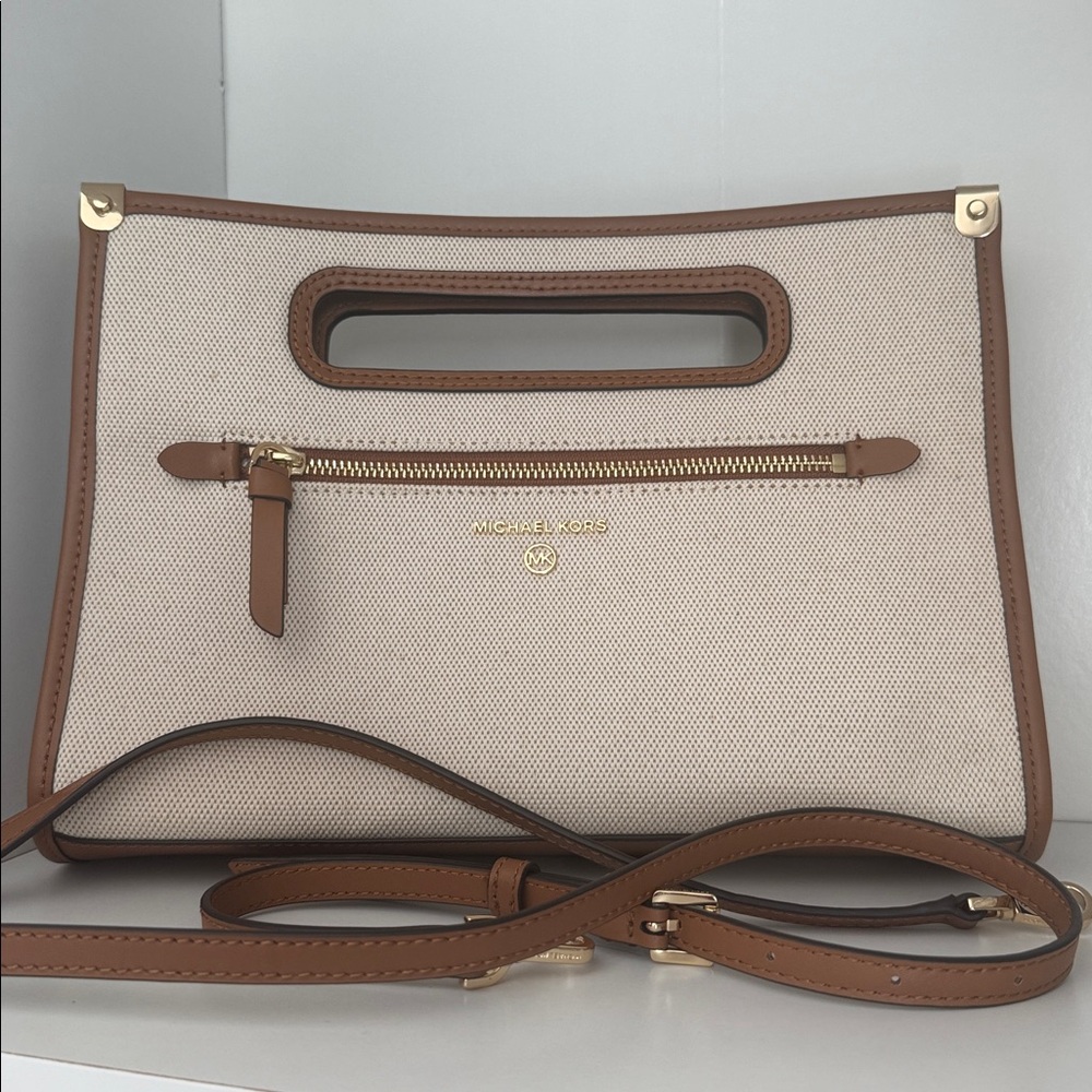 Michael Kors Jane Large Cotton Canvas Clutch Crossbody Bag EUC - Picture 2 of 11